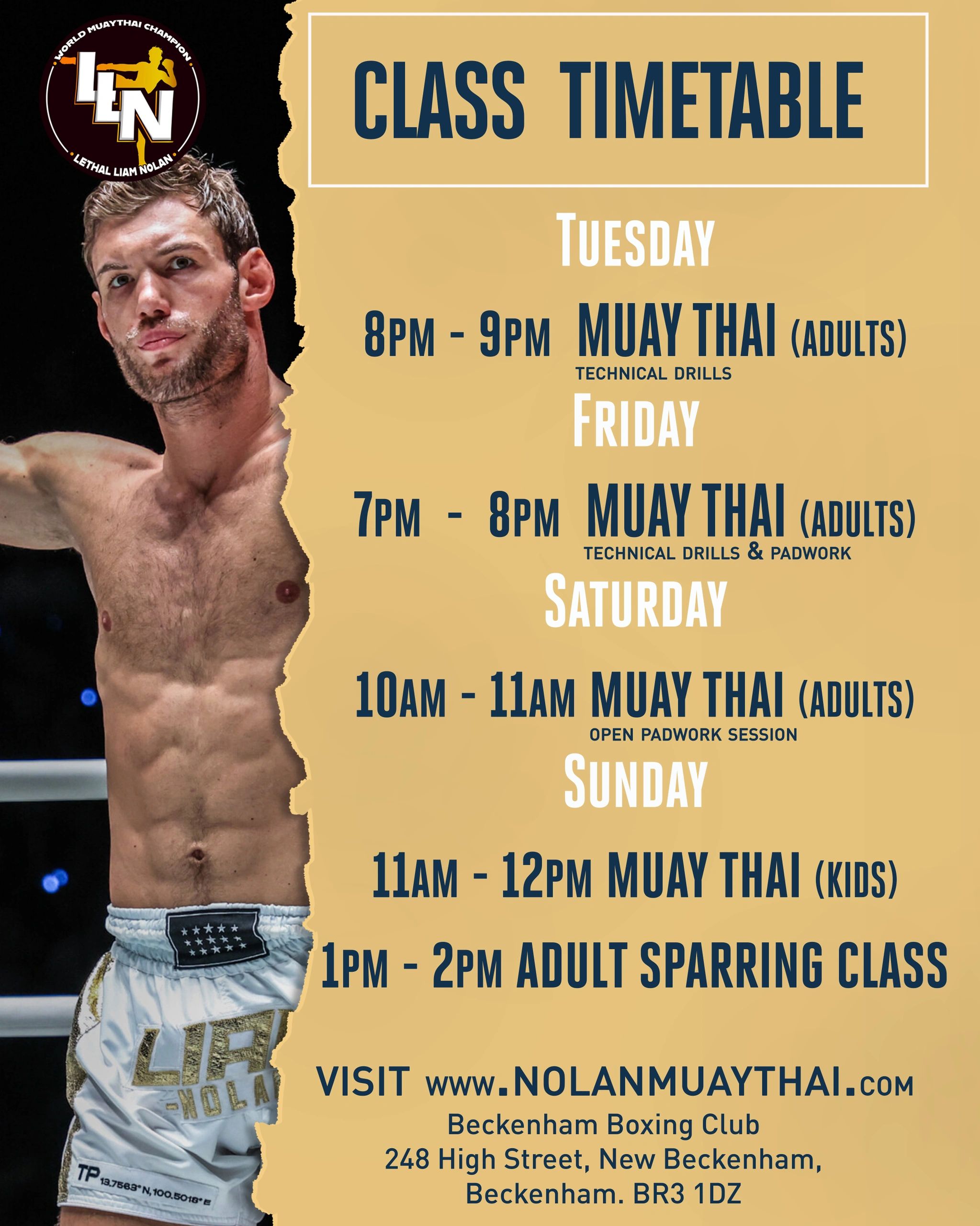 Nolan Muay Thai original class schedule design